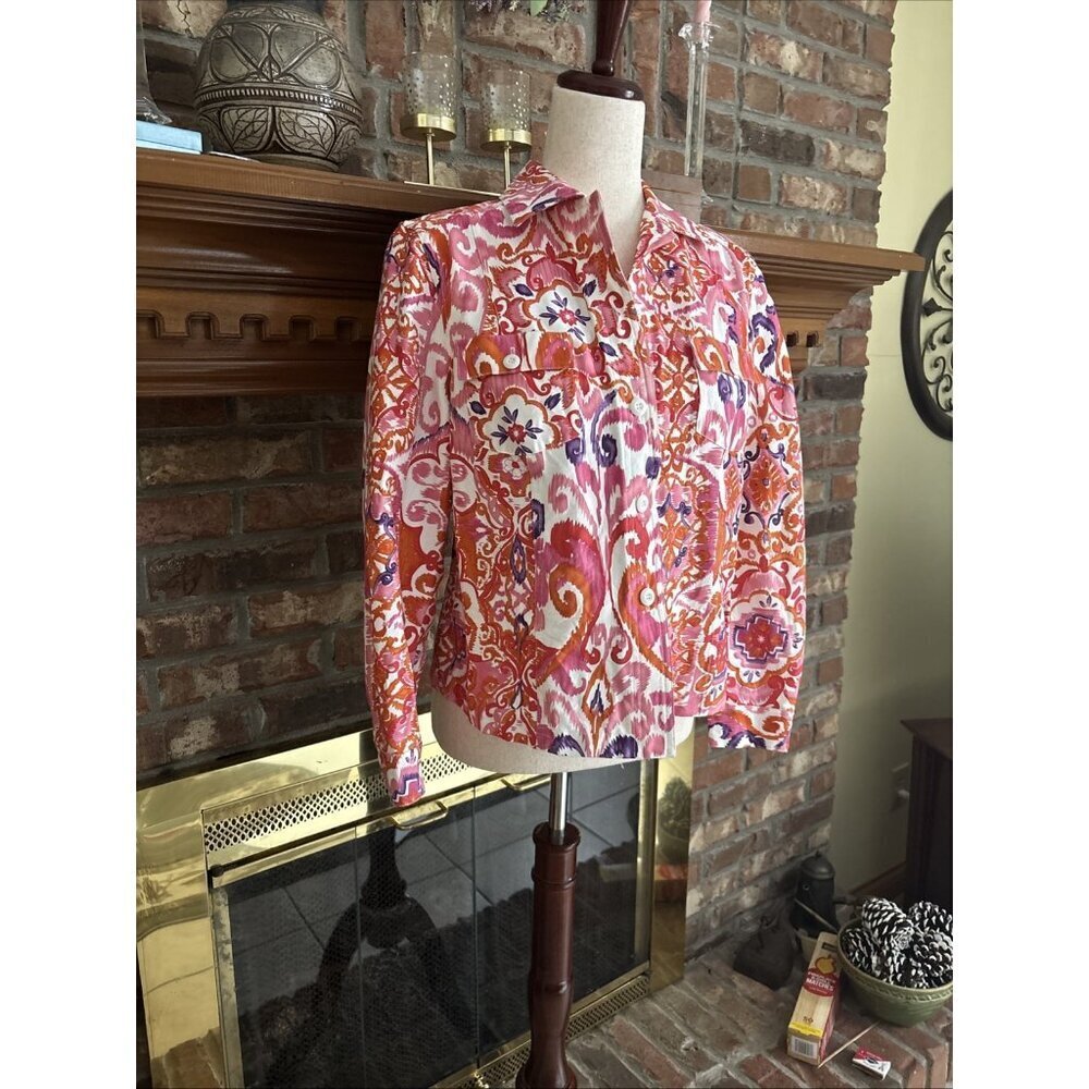 Coldwater Creek Orange & Pink Cotton Jacket Size Petite Medium Spring Paisley - Picture 2 of 8